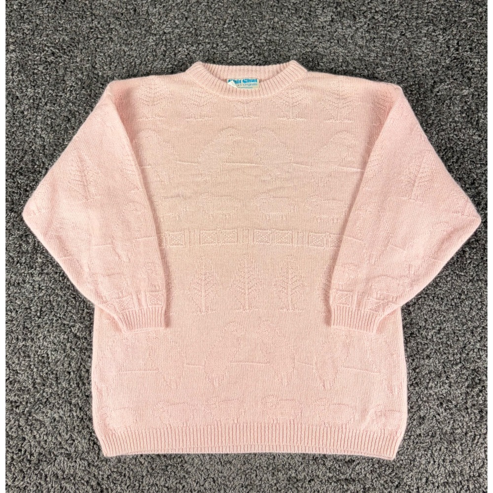 Chit Chat Originals Pink Lambswool Angora Sheep Knit Sweater New Zealand Vintage